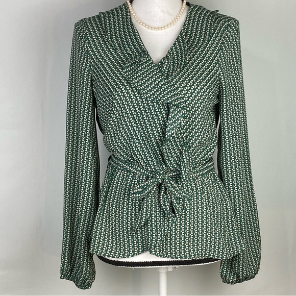 Max Studio Faux Wrap Ruffle Collar Long Sleeve Blouse With Wrap Ties Size Small - Picture 1 of 9